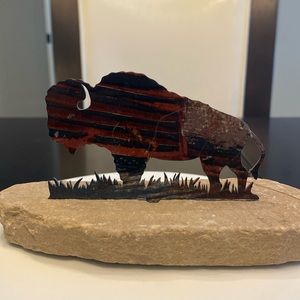 Lazart Metal Art Buffalo Prairie Sculpture on Sandstone